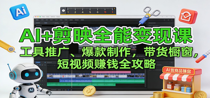 AI+剪映全能变现课:工具推广、爆款制作、带货橱窗,短视频赚钱全攻略-猴哥VIP资源站