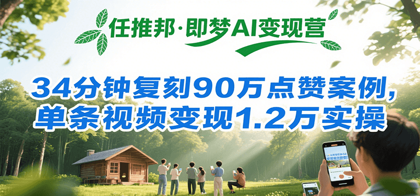 任推邦·即梦AI变现营，34分钟复刻90万点赞案例，单条视频变现1.2万实操-猴哥VIP资源站