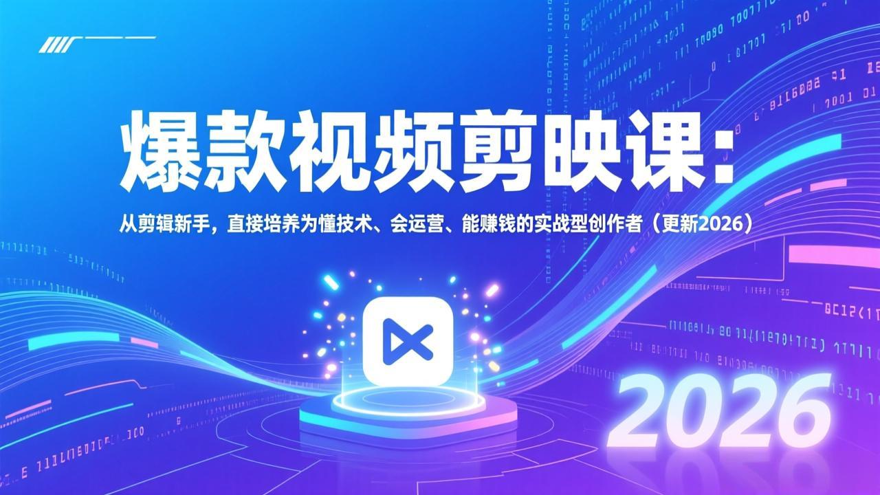 爆款视频剪映课：从剪辑新手，直接培养为懂技术、会运营、能赚钱的实战型创作者(更新2026-猴哥VIP资源站
