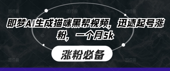 即梦AI生成猫咪黑帮视频，迅速起号涨粉，一个月5k-猴哥VIP资源站