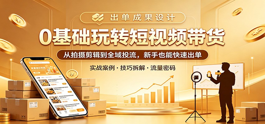 0基础玩转短视频带货：从拍摄剪辑到全域投流，新手也能快速出单-猴哥VIP资源站