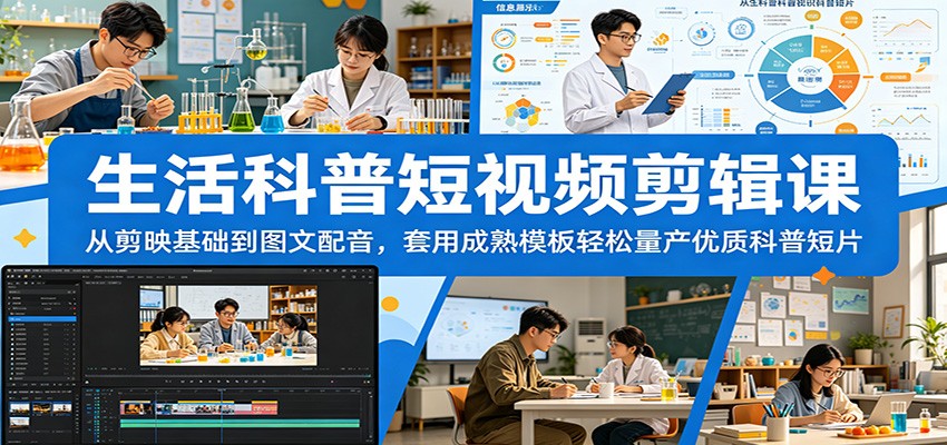 生活科普短视频剪辑课:从剪映基础到图文配音,套用成熟模板轻松量产优质科普短片-猴哥VIP资源站