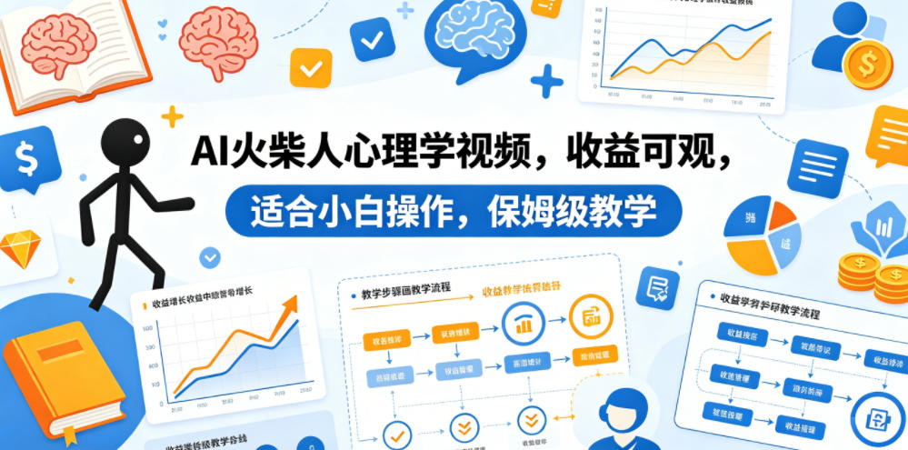 AI火柴人心理学视频，收益可观，适合小白操作，保姆级教学-猴哥VIP资源站