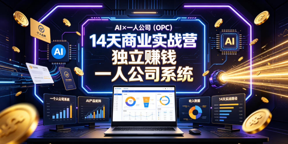 AI×一人公司(OPC)14天商业实战营，用AI帮你搭建一个属于你自己的、能独立賺钱的一人公司系统-猴哥VIP资源站