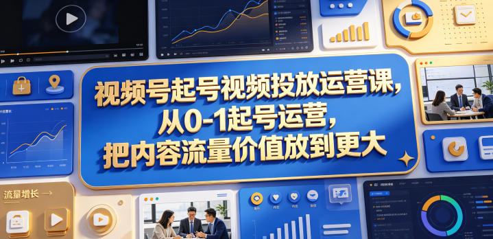 视频号起号视频投放运营课，从0-1起号运营，把内容流量价值放到更大-猴哥VIP资源站