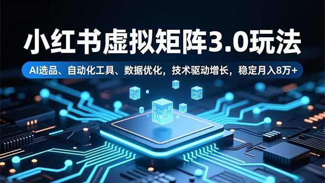小红书虚拟矩阵3.0玩法，AI选品、自动化工具、数据优化，技术驱动增长，稳定月入8万+-猴哥VIP资源站