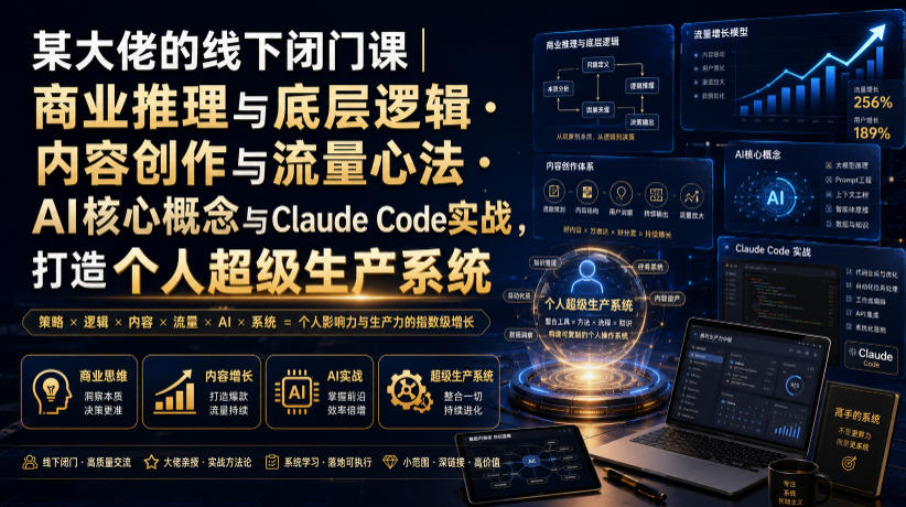 某大佬的线下闭门课｜商业推理与底层逻辑・内容创作与流量心法・AI核心概念与Claude Code实战，打造个人超级生产系统【录音+图片】-猴哥VIP资源站