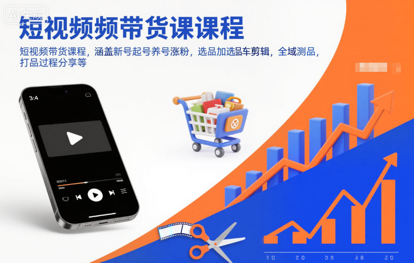 短视频带货课程，涵盖新号起号养号涨粉，选品加选品车剪辑，全域测品，打品过程分享等-猴哥VIP资源站