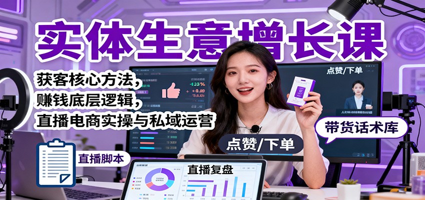 实体生意增长课:获客核心方法,赚钱底层逻辑,直播电商实操与私域运营-猴哥VIP资源站