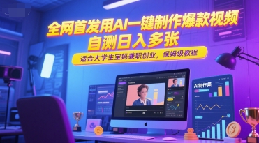 全网首发用AI一键制作爆款视频，自测日入多张，适合大学生宝妈兼职创业，保姆级教程-猴哥VIP资源站