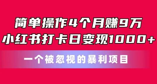 简单操作4个月赚9w,小红书打卡日变现1k,一个被忽视的暴力项目【揭秘】-猴哥VIP资源站