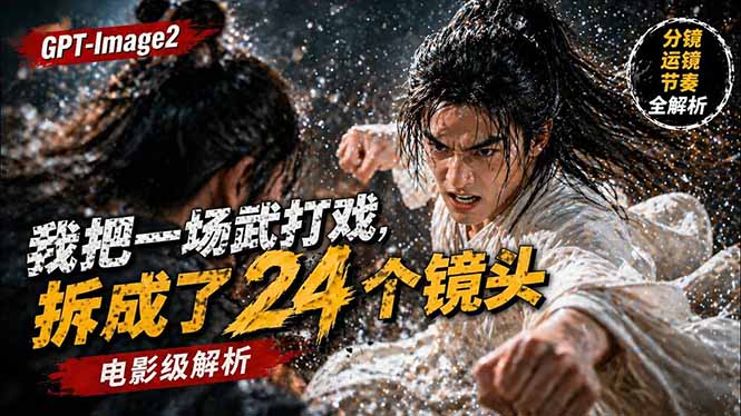 用GPT-Image2,把一段武打对决拆成24个连续镜头,从人物建立、动作衔接、运镜节奏,到情绪爆发-猴哥VIP资源站