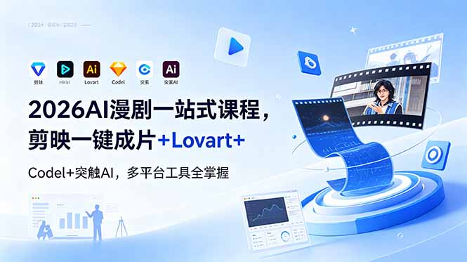 2026AI 漫剧一站式课程，剪映一键成片+Lovart+Codel+突触AI，多平台工具全掌握-猴哥VIP资源站