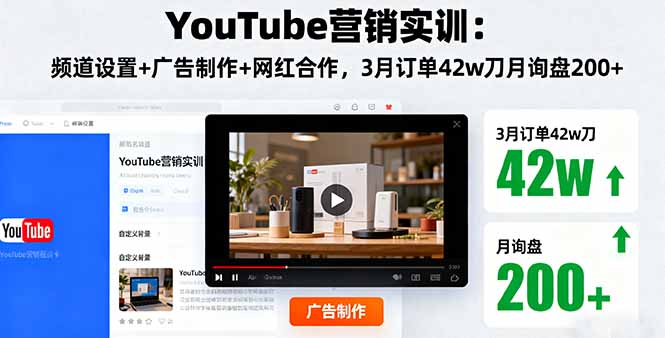 YouTube营销实训：频道设置+广告制作+网红合作，3月订单42w刀月询盘200+-猴哥VIP资源站