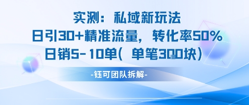 实测私域新玩法日引30加精准流量转化率50%日销5-10单每笔3张-猴哥VIP资源站