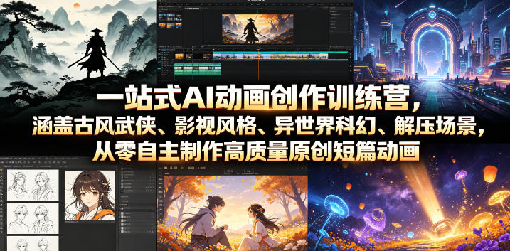 一站式AI动画创作训练营，涵盖古风武侠、影视风格、异世界科幻、解压场景，从零自主制作高质量原创短篇动画(更新)-猴哥VIP资源站
