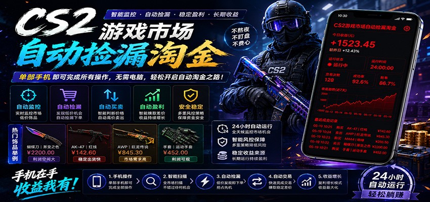 CSGO挂机捡漏项目通过利用游戏饰品交易机制，结合薄凉软件辅助捡漏，实现盈利-猴哥VIP资源站