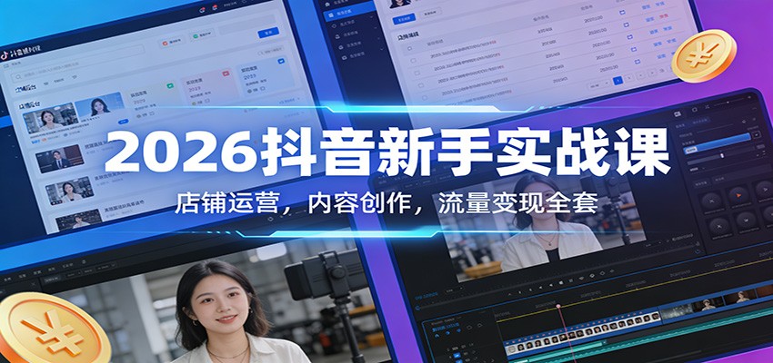 2026抖音新手实战课：店铺运营，内容创作，流量变现全套-猴哥VIP资源站
