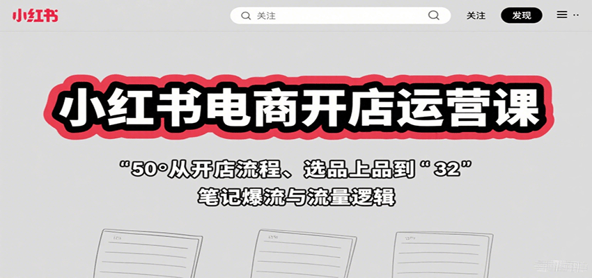 小红书电商开店运营课:从开店流程、选品上品到笔记爆流与流量逻辑-猴哥VIP资源站