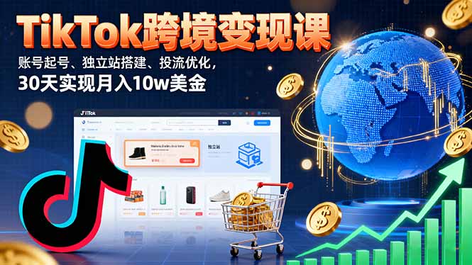 TikTok跨境变现课:账号起号、独立站搭建、投流优化,30天实现月入10w美金-猴哥VIP资源站