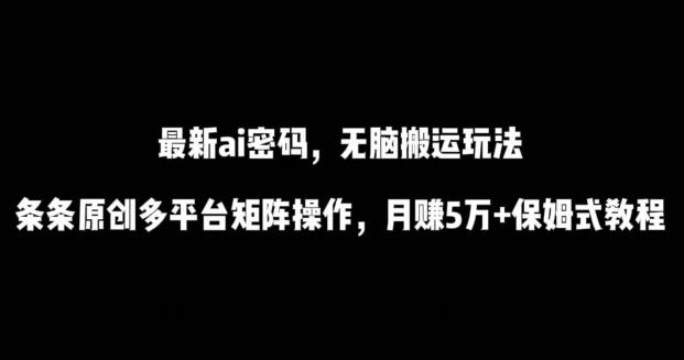最新ai流量密码,傻瓜式搬运玩法,条条原创,多平台矩阵操作,月赚5万+保姆式教程【揭秘】-猴哥VIP资源站