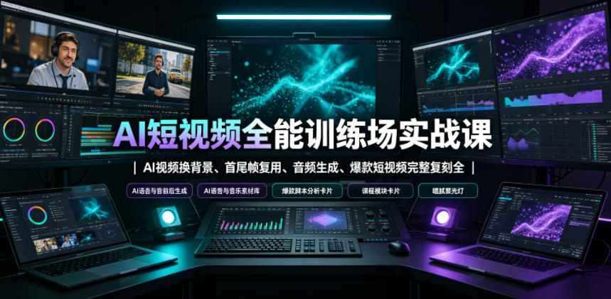 AI短视频全能训练场实战课|AI视频换背景、首尾帧复用、音频生成、爆款短视频完整复刻全套实操教学-猴哥VIP资源站