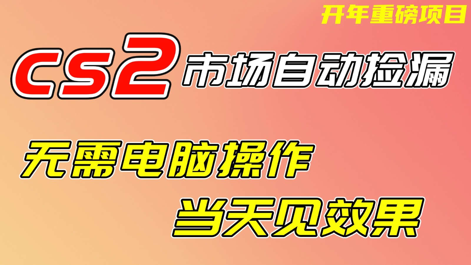 CS2市场挂机项，无需电脑操作，无需进入游戏，当天见效果，支持任何形式验证-猴哥VIP资源站