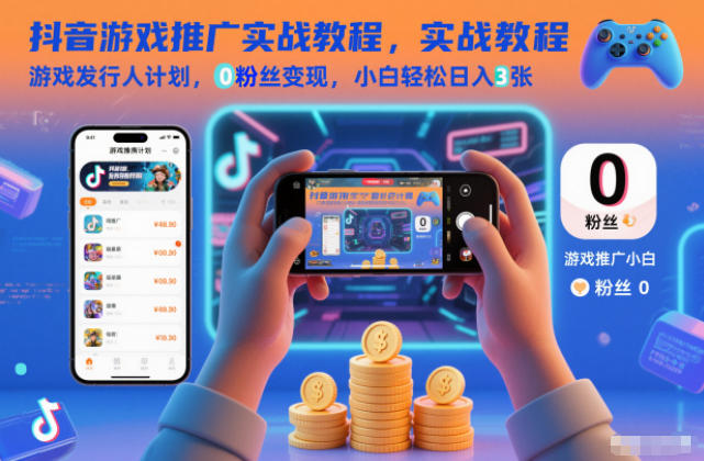 抖音游戏推广实战教程,游戏发行人计划,0粉丝变现,小白轻松日入3张-猴哥VIP资源站