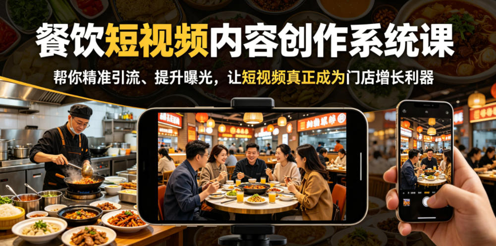 餐饮短视频内容创作系统课,帮你精准引流、提升曝光,让短视频真正成为门店增长利器-猴哥VIP资源站