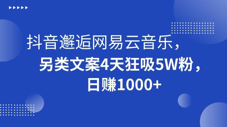 抖音邂逅网易云音乐,另类文案4天狂吸5W粉,日赚1000+【揭秘】-猴哥VIP资源站