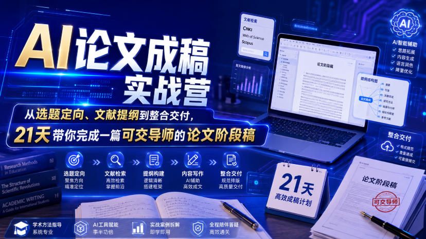 AI论文成稿实战营，从选题定向、文献提纲到整合交付，21天带你完成一篇可交导师的论文阶段稿-猴哥VIP资源站