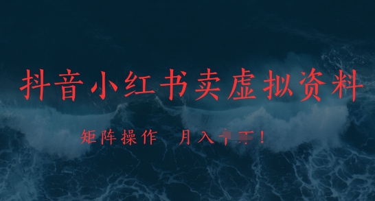 抖音小红书卖虚拟资料，市场需求一直存在，矩阵操作，月入1w+-猴哥VIP资源站