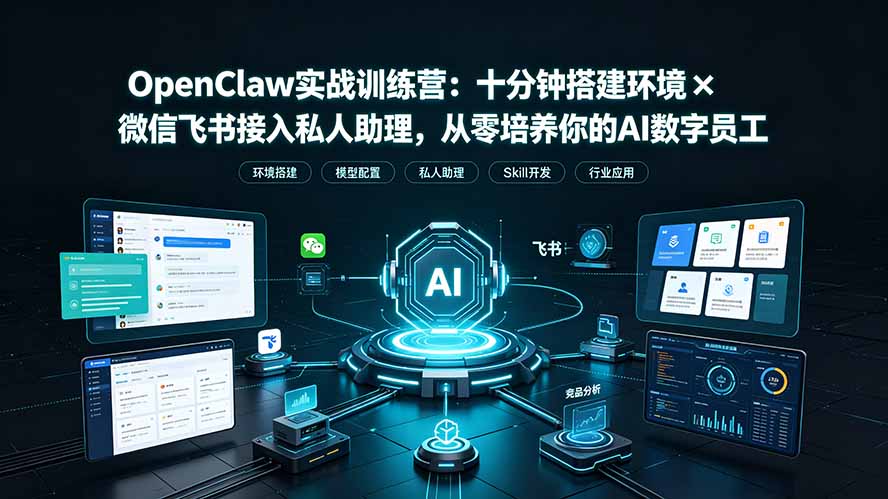 OpenClaw实战特训营：十分钟搭建环境×微信飞书接入私人助理，从零培养你的AI数字员工-猴哥VIP资源站