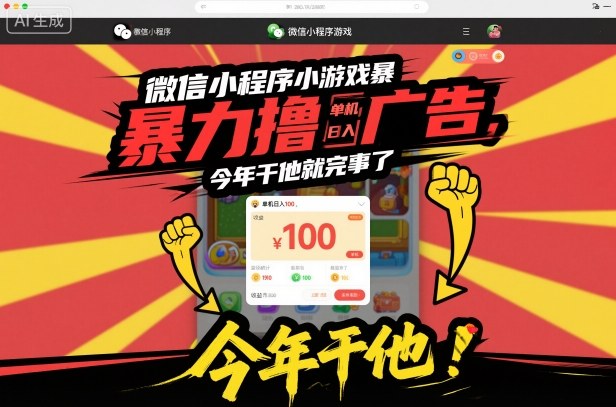 微信小程序小游戏暴力撸广告，单机日入100，今年干他就完事了-猴哥VIP资源站