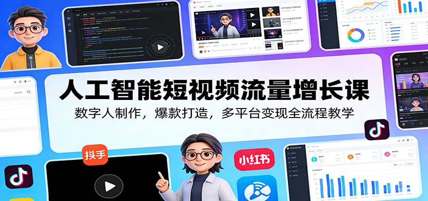 人工智能短视频流量增长课：数字人制作，爆款打造，多平台变现全流程教学-猴哥VIP资源站