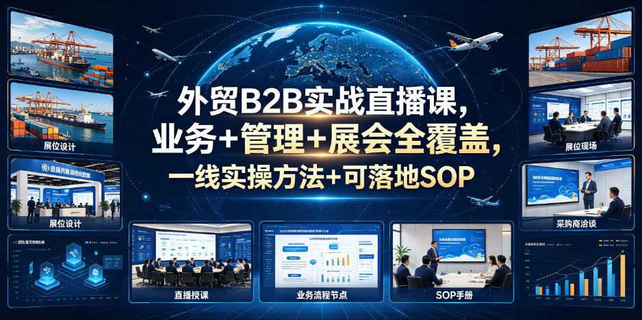 外贸B2B实战直播课，业务+管理+展会全覆盖，一线实操方法+可落地SOP-猴哥VIP资源站