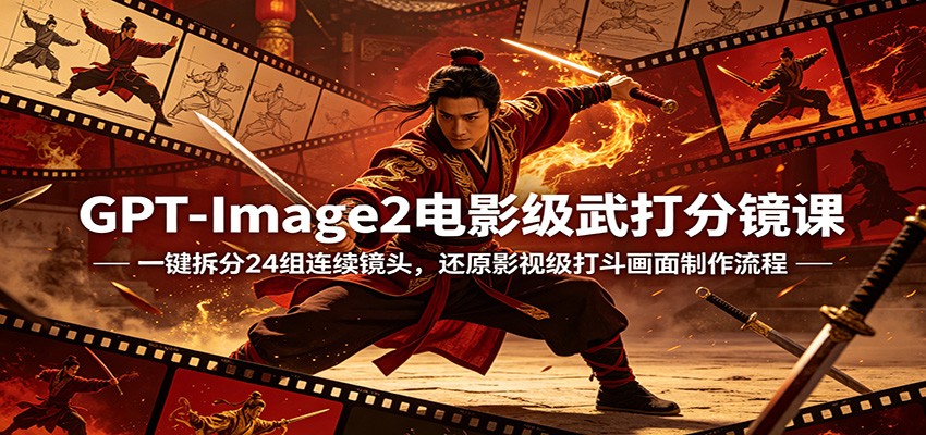 GPT-Image2电影级武打分镜课:一键拆分24组连续镜头,还原影视级打斗画面制作流程-猴哥VIP资源站