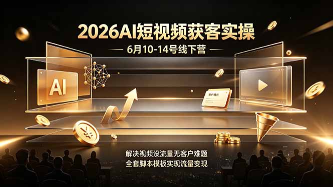 2026AI短视频获客实操6月10-14号线下营,解决视频没流量无客户难题,全套脚本模板实现流量变现-猴哥VIP资源站