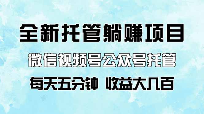 全新托管躺赚项目，微信视频号公众号托管代运营，每天五分钟，收益大几百-猴哥VIP资源站