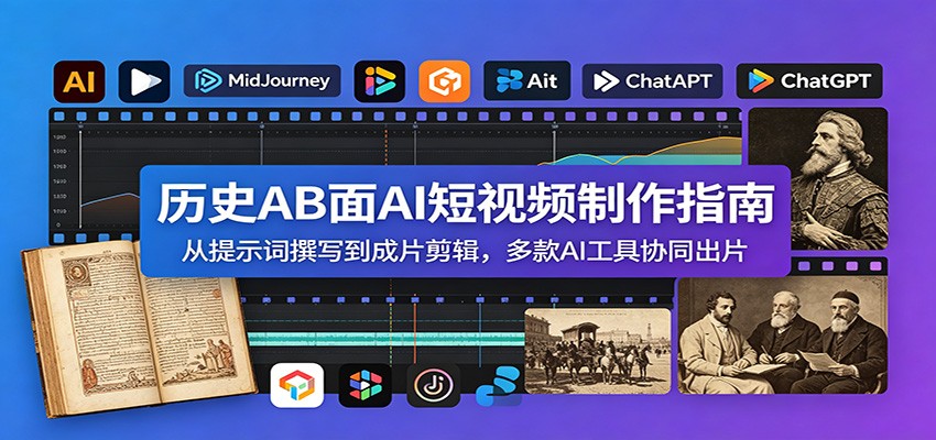 历史AB面AI短视频制作指南：从提示词撰写到成片剪辑，多款AI工具协同出片-猴哥VIP资源站