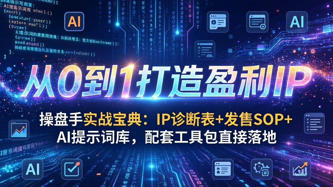 操盘手实战宝典:IP诊断表+发售SOP+AI提示词库,配套工具包直接落地,从0到1打造盈利IP-猴哥VIP资源站