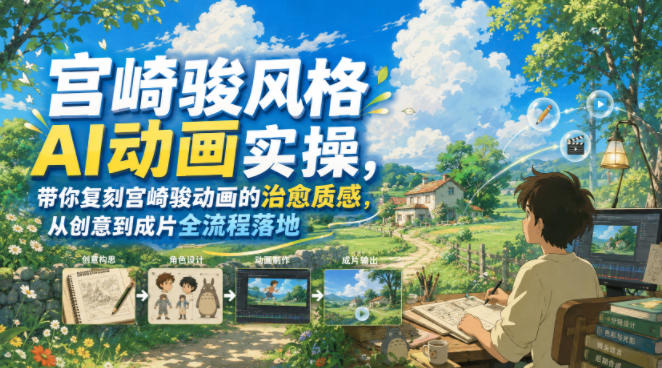 宫崎骏风格AI动画实操，带你复刻宫崎骏动画的治愈质感，从创意到成片全流程落地-猴哥VIP资源站