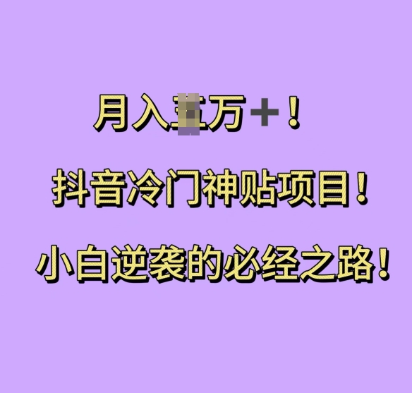 抖音冷门神贴项目，小白逆袭的必经之路，月入过W【揭秘】-猴哥VIP资源站