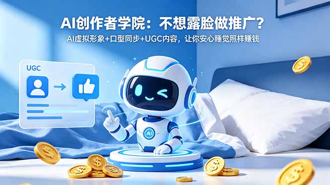 AI创作者学院：不想露脸做推广？AI虚拟形象+口型同步+UGC内容，让你安心睡觉照样赚钱-猴哥VIP资源站