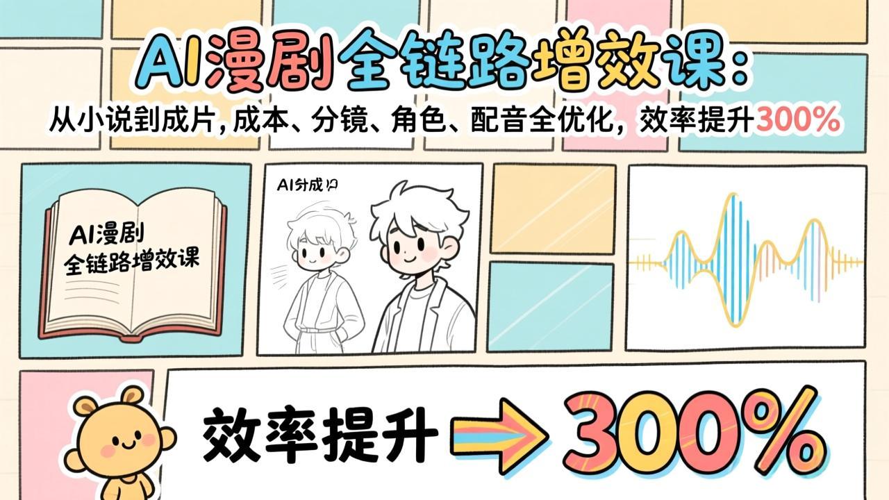 AI漫剧全链路增效课：从小说到成片，成本、分镜、角色、配音全优化，效率提升300%-猴哥VIP资源站