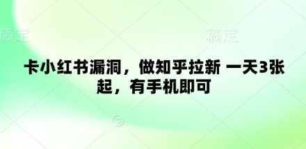 卡小红书漏洞,做知乎拉新 一天3张起,有手机即可-猴哥VIP资源站