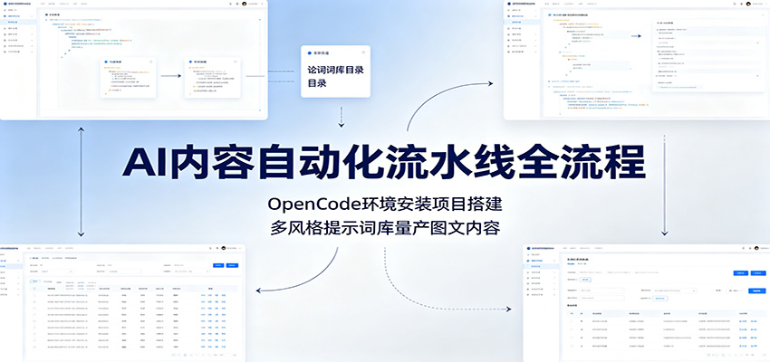 AI内容自动化流水线全流程:OpenCode环境安装项目搭建,多风格提示词库量产图文内容-猴哥VIP资源站