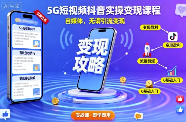 5G短视频抖音实操变现课程,自媒体,无谓引流变现-猴哥VIP资源站
