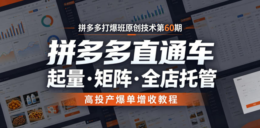 拼多多打爆班原创技术第60期,拼多多直通车,起量・矩阵・全店托管,高投产爆单增收教程-猴哥VIP资源站