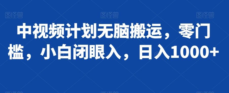 中视频计划无脑搬运,零门槛,小白闭眼入,日入1000+-猴哥VIP资源站